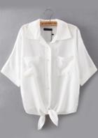 Romwe Lapel With Pockets White Blouse