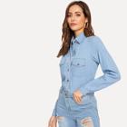 Romwe Button Up Pocket Patched Curved Blouse
