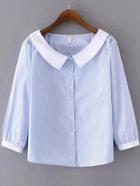 Romwe Blue Stripe Contrast Collar Blouse