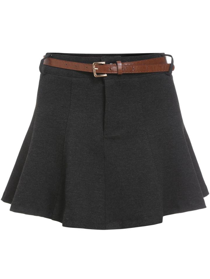 Romwe With Belt Flare Skirt