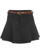 Romwe With Belt Flare Skirt
