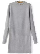 Romwe Long Sleeve Beaded Sheath Grey Sweater Dress