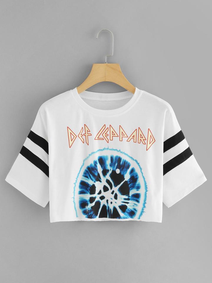 Romwe Contrast Striped Graphic Tee