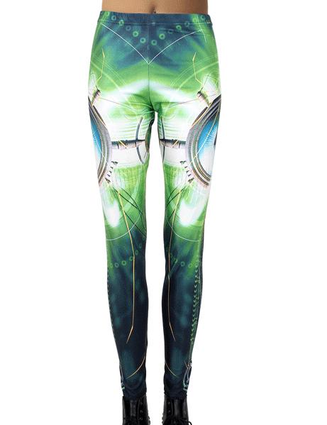 Romwe Green Slim Eyes Print Legging
