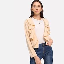 Romwe Ruffle Detail Solid Coat