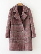 Romwe Double Breasted Check Coat