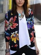 Romwe Long Sleeve Floral Crop Jacket