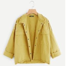 Romwe Pearl Beaded Raw Cut Trim Military Utility Jacket
