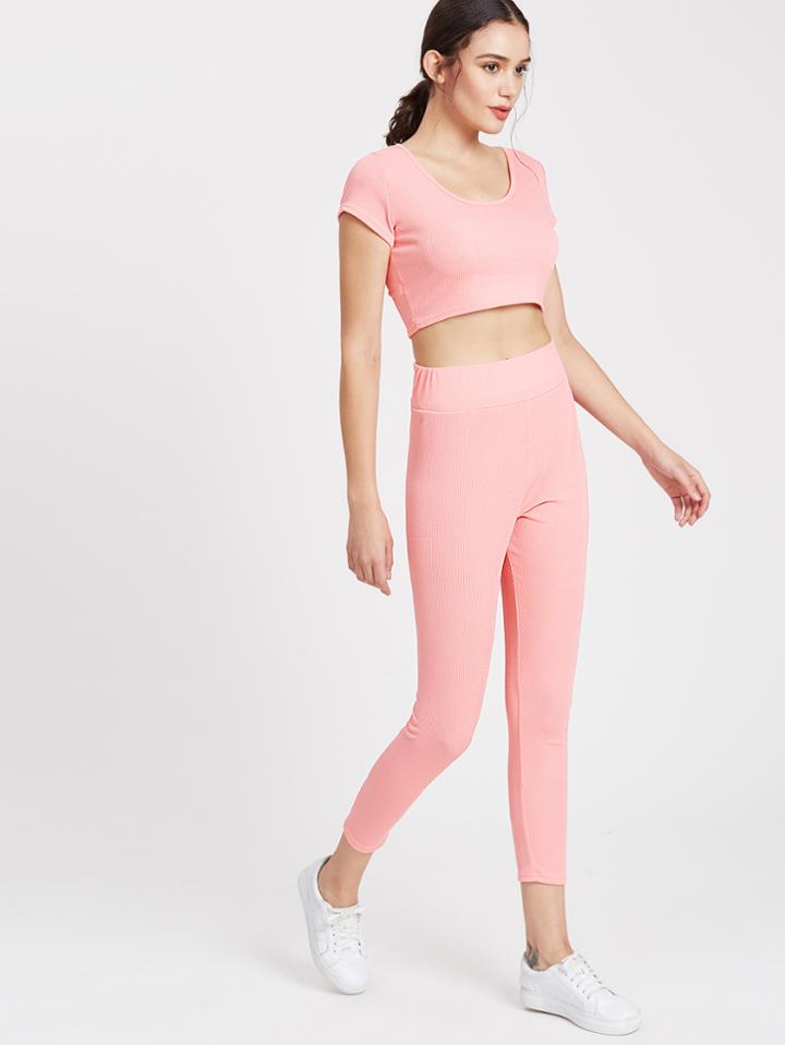 Romwe Active Crop Tee With Leggings