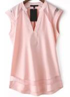 Romwe Pink V Neck Sheer Mesh Slim Blouse