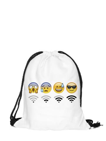 Romwe Emoticons & Wifi Print Drawstring Backpack