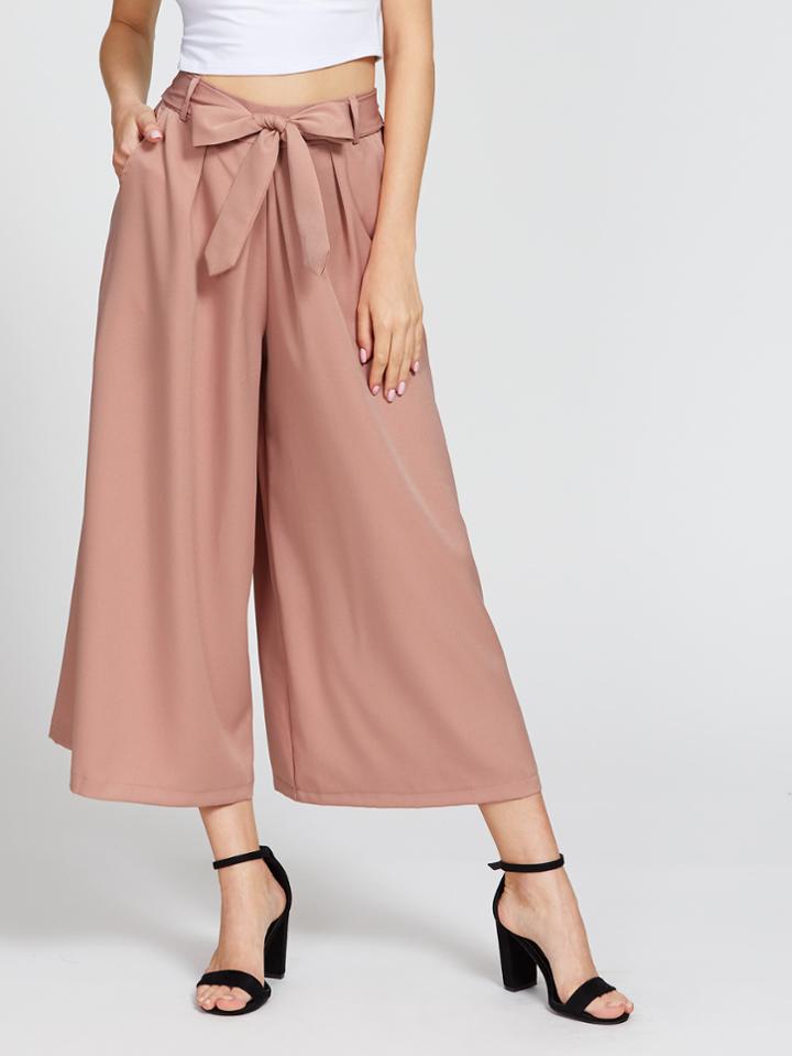 Romwe Self Tie Wide Leg Pants