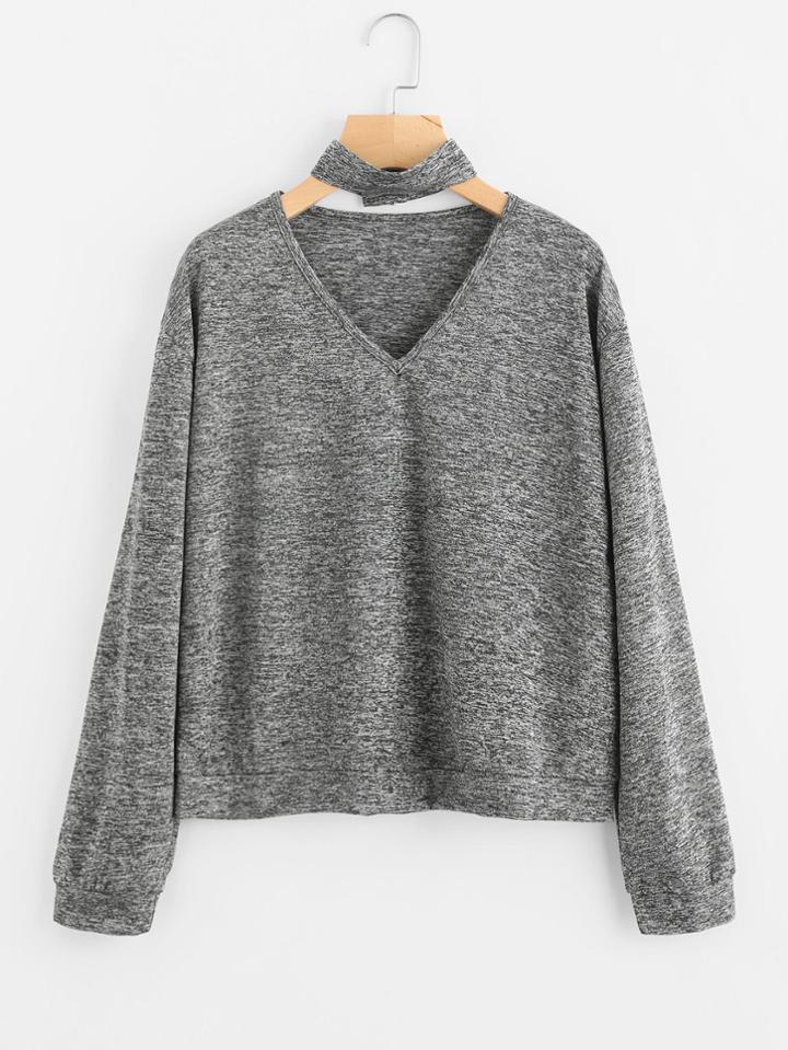 Romwe V Neckline Choker Detail Sweatshirt