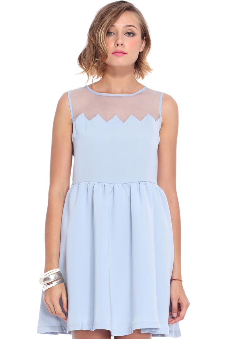 Romwe Shark Teeth Blue Dress