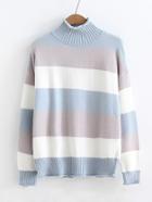 Romwe Block Striped Rolled Trim  Jumper Sweater
