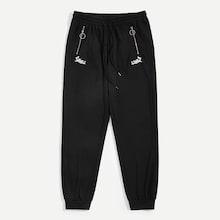 Romwe Guys O-ring Zip Detail Letter Embroidered Pants