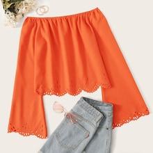 Romwe Laser Cut Off The Shoulder Blouse