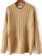 Romwe Long Sleeve Chunky Knit Khaki Sweater