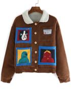 Romwe Lapel Cartoon Print Pockets Coat