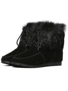 Romwe Black Fur Lace Up Snow Short Boots