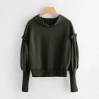 Romwe Plus Solid Frill Hooded Sweatshirt