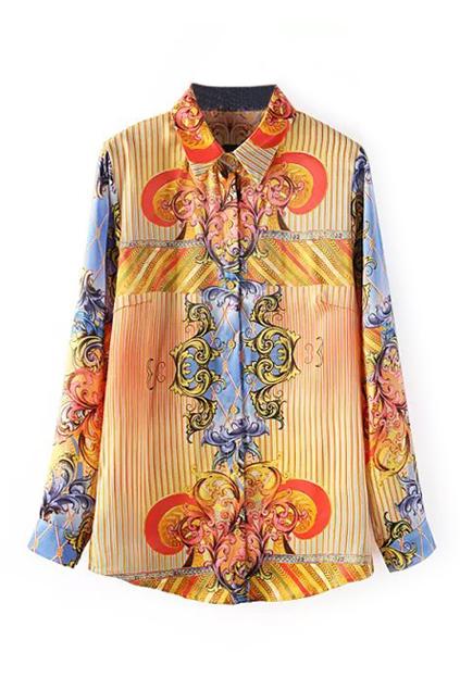 Romwe Retro Colorful Totem Print Shirt