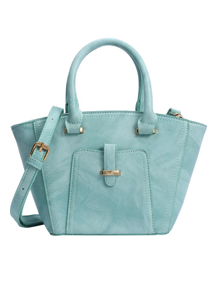 Romwe Marble Print Trapezoid Tote Bag - Mint Green