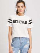 Romwe Believer Print Striped Tee