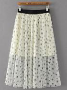 Romwe Elastic Waist Star Print Mesh Skirt