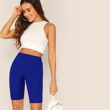 Romwe Rib-knit Neon Blue Skinny Cycling Shorts