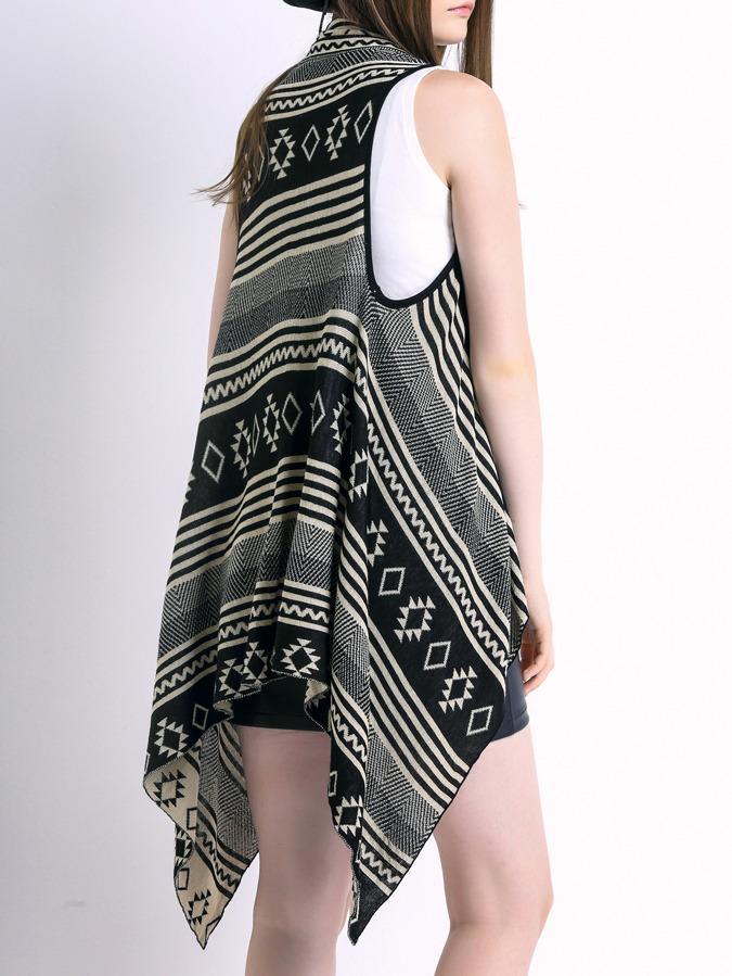 Romwe Geometric Print Asymmetrical Cardigan
