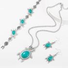 Romwe Tortoise Charm Necklace & Bracelet & Earrings 4pack