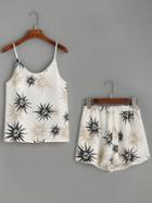 Romwe White Sun Print Cami Top With Shorts