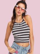 Romwe Open Back Crop Ribbed Halter Top
