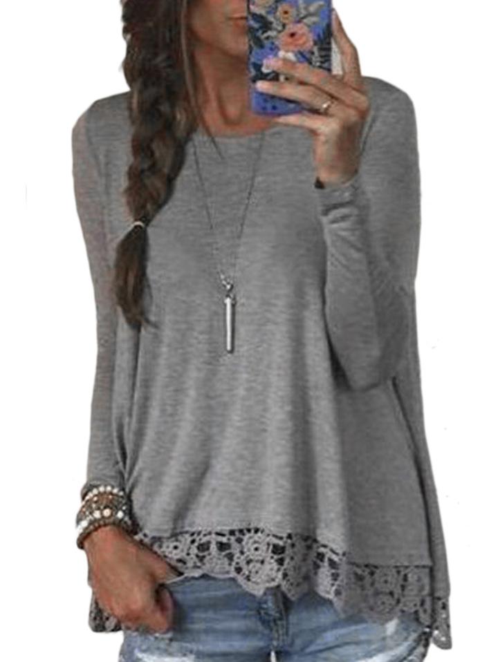 Romwe Long Sleeve Crochet Loose T-shirt