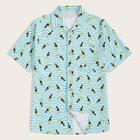 Romwe Guys Allover Wave & Bird Print Shirt