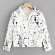 Romwe Figure Print Zip-up Coat
