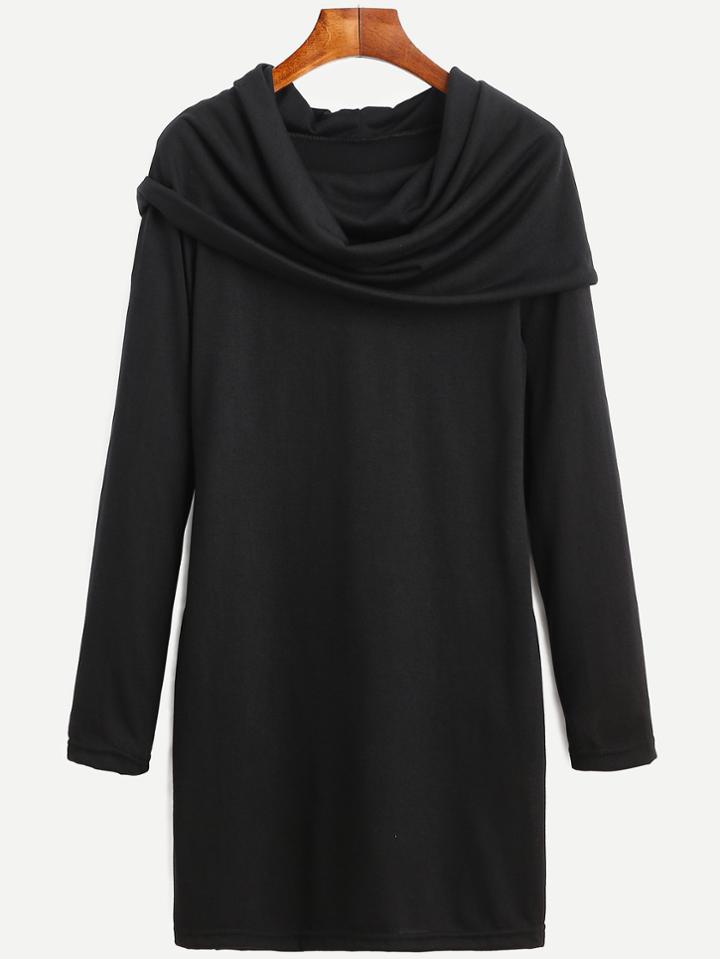 Romwe Black Cowl Neck Long Sleeve Tunic Dress