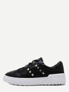 Romwe Black Faux Leather Lace Up Studded Sneakers