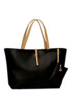 Romwe Double Straps Pu Black Casual Bag