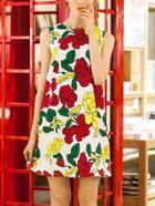 Romwe Sleeveless Floral Print Shift Dress