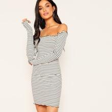 Romwe Lettuce Trim Striped Fitted Dress