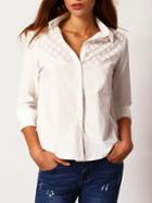 Romwe Lapel Embroidered Slim White Blouse