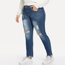 Romwe Plus Ripped Raw Hem Jeans