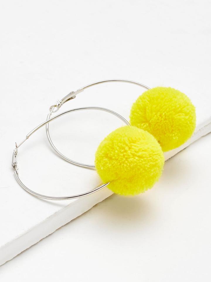 Romwe Pom Pom Design Hoop Earrings