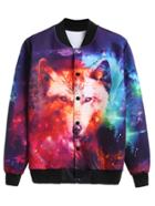 Romwe Contrast Trim Wolf Print Jacket