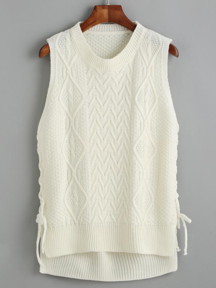 Romwe Beige Lace Up Side Sweater Vest