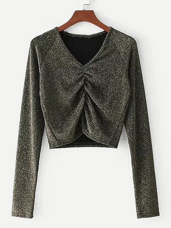 Romwe Ruched Front Glitter Top