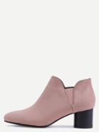 Romwe Nude Pink Faux Suede Elastic Chunky Heel Ankle Boots