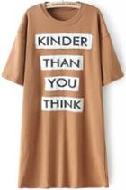 Romwe Letter Patch Loose Khaki T-shirt